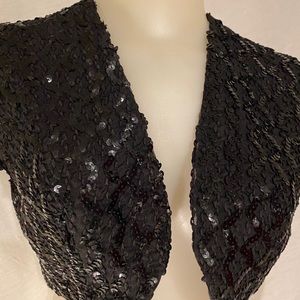 Ladies Black Sequin Lined Crop Sleeveless Vest S